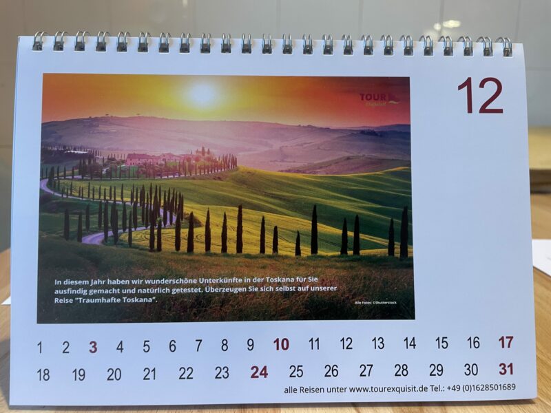 Reisekalender - Dezember Monat von dem Tour Exquisit Reisekalender 2023.